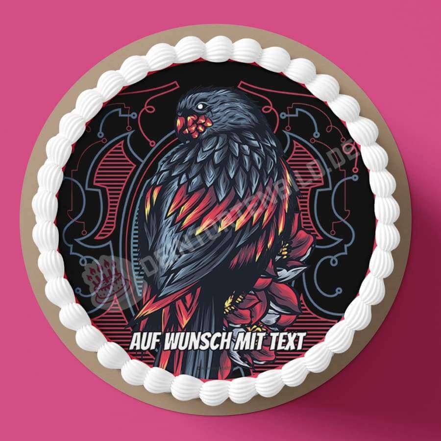 Motiv: Glut Papagei - Hochwertige und individuelle Tortenaufleger für jeden Anlass
Tortenaufleger Glut Papagei 20cm Kreis 
Unsere Tortenaufleger sind ein ideales Geschenk für besondere Me - Tortenbild - DeintortenbildGlut Papagei