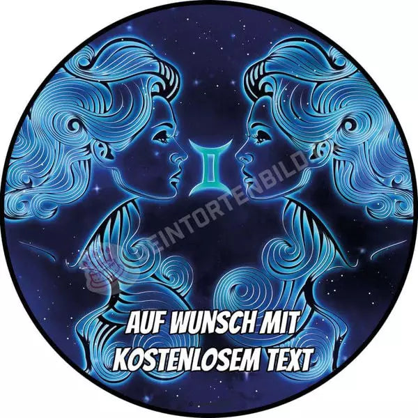 Motiv: Sternzeichen - ZwillingHochwertige und individuelle Tortenaufleger für jeden Anlass
Tortenaufleger Sternzeichen - Zwilling in 20cm Kreis
Unsere Tortenaufleger sind ein ideales Geschenk fürTortenbildDeintortenbildSternzeichen - Zwilling