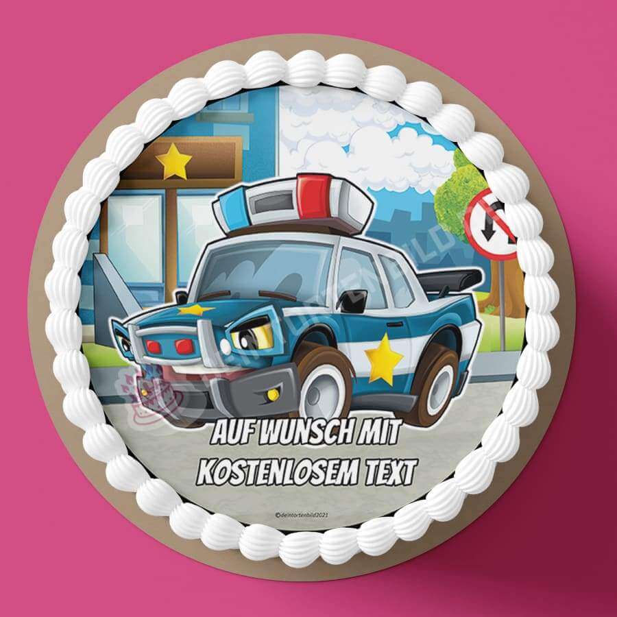 Motiv: Cartoon Polizeiauto - Hochwertige und individuelle Tortenaufleger für jeden Anlass
Tortenaufleger Cartoon Polizeiauto in 20cm Kreis
Unsere Tortenaufleger sind ein ideales Geschenk für be - Tortenbild - DeintortenbildCartoon Polizeiauto