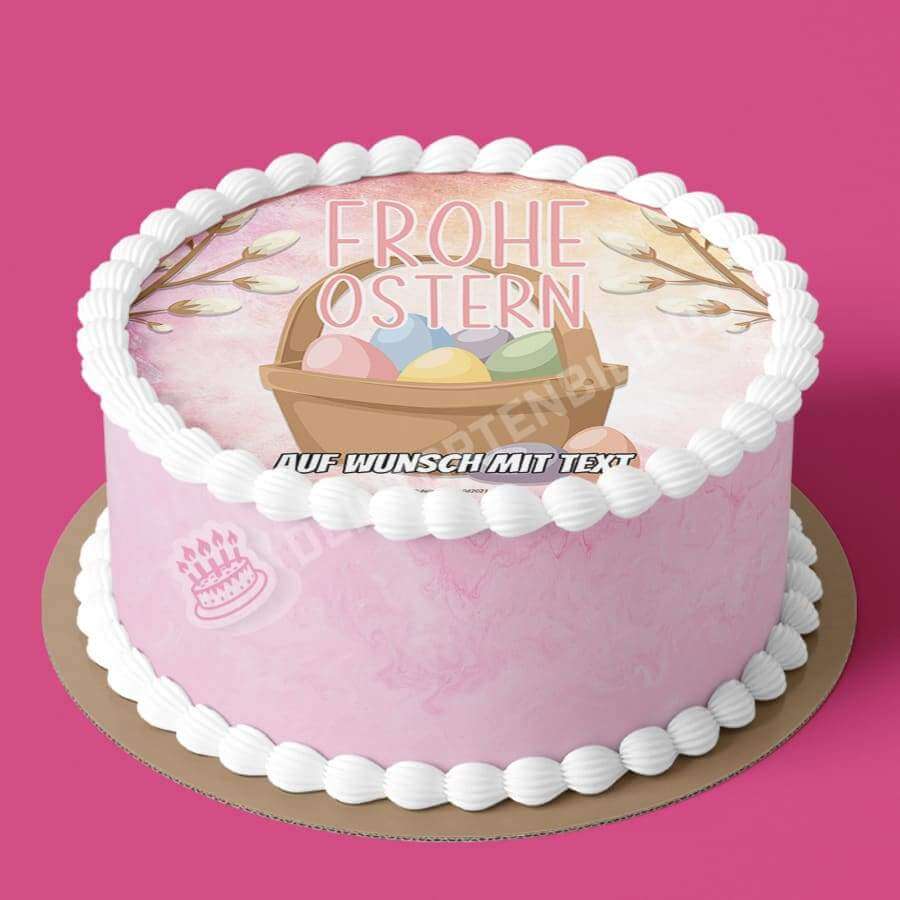 Motiv: Frohe Ostern - Osterkorb - Hochwertige und individuelle Tortenaufleger für jeden Anlass
Tortenaufleger Frohe Ostern - Osterkorb 20cm Kreis
Unsere Tortenaufleger sind ein ideales Geschenk für - Tortenbild - DeintortenbildFrohe Ostern - Osterkorb