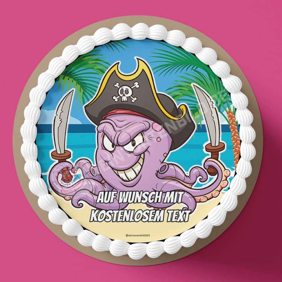 Motiv: Cartoon Oktopus Pirat - Hochwertige und individuelle Tortenaufleger für jeden Anlass
Tortenaufleger Cartoon Oktopus Pirat in 20cm Kreis
Unsere Tortenaufleger sind ein ideales Geschenk für - Tortenbild - DeintortenbildCartoon Oktopus Pirat