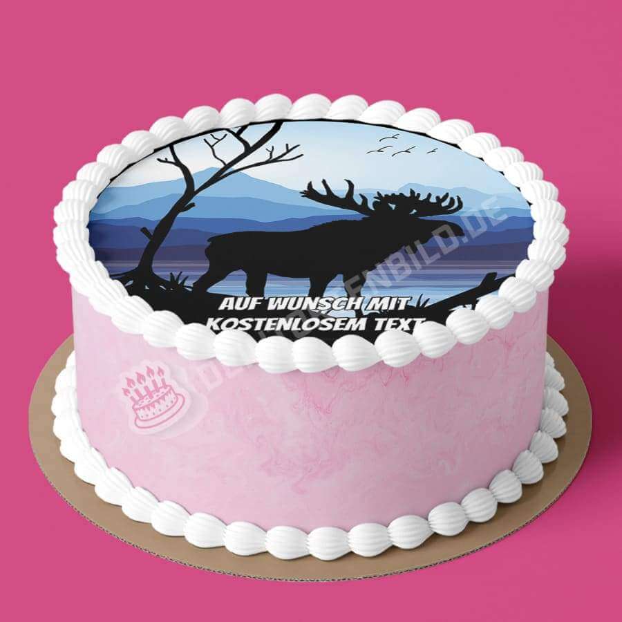 Motiv: Naturszene Elch am See Silhouette von Deintortenbild – Tortenaufleger, Tortenfoto, Tortenbild, personalisiert & individuell bei Deintortenbild.de