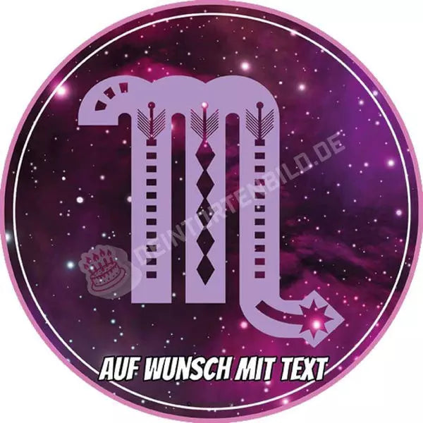 Motiv: Sternzeichen Symbol Skorpion - Hochwertige und individuelle Tortenaufleger für jeden Anlass
Tortenaufleger Sternzeichen Symbol Skorpion 20cm Kreis
Unsere Tortenaufleger sind ein ideales Geschenk - Tortenbild - DeintortenbildSternzeichen Symbol Skorpion