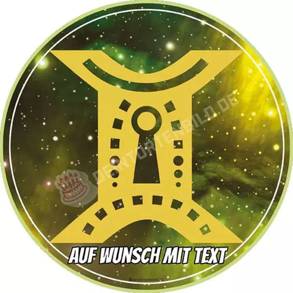 Motiv: Sternzeichen Symbol Zwilling - Hochwertige und individuelle Tortenaufleger für jeden Anlass
Tortenaufleger Sternzeichen Symbol Zwilling 20cm Kreis
Unsere Tortenaufleger sind ein ideales Geschenk - Tortenbild - DeintortenbildSternzeichen Symbol Zwilling