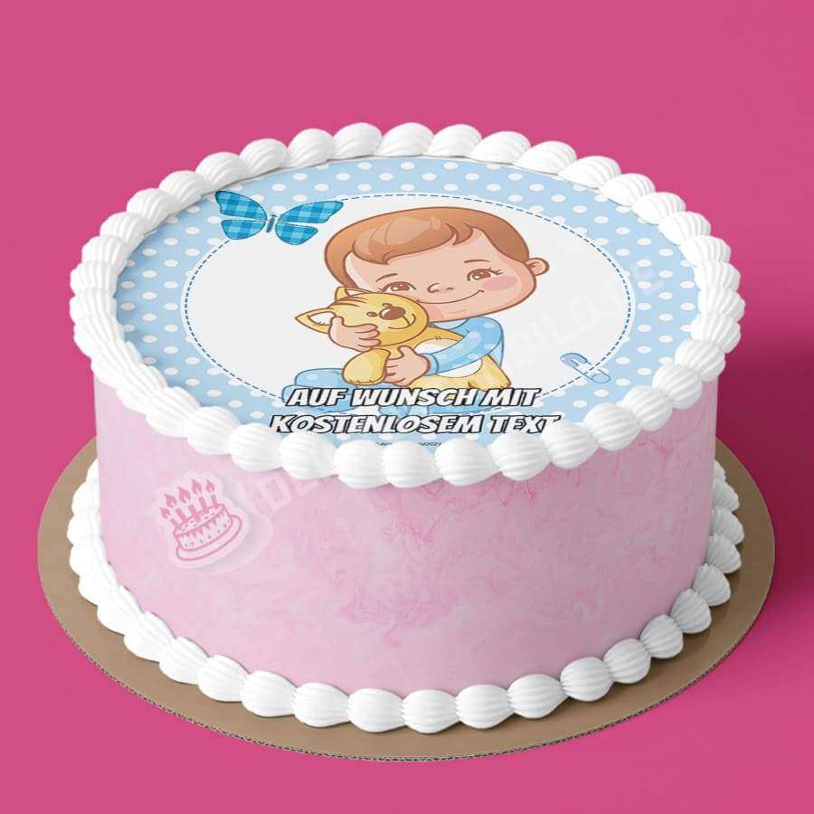Motiv: Babyparty - Junge mit Stofftier - Hochwertige und individuelle Tortenaufleger für jeden Anlass
Tortenaufleger Babyparty - Junge mit Stofftier in 20cm Kreis
Dieser Tortenaufleger mit einem hellblauen - Tortenbild - DeintortenbildBabyparty - Junge mit Stofftier