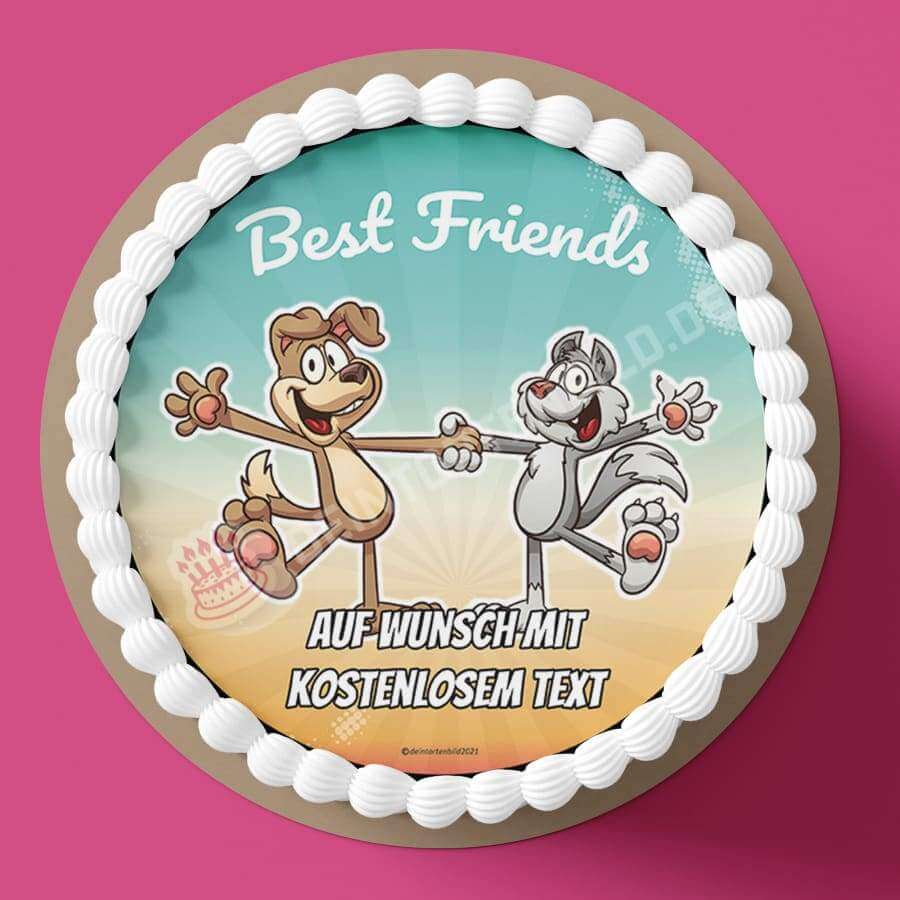 Motiv: Beste Freunde - Hund und Wolf - Hochwertige und individuelle Tortenaufleger für jeden Anlass
Tortenaufleger Beste Freunde - Hund und Wolf in 20cm Kreis
Dieser Tortenaufleger mit einem Hund und ein - Tortenbild - DeintortenbildBeste Freunde - Hund und Wolf