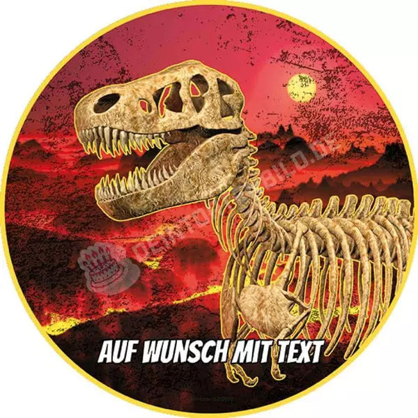 Motiv: T-Rex Dino Skelett - Hochwertige und individuelle Tortenaufleger für jeden Anlass
Tortenaufleger T-Rex Dino Skelett in 20cm Kreis
Dieser Tortenaufleger mit einem T-Rex Skelett ist ein i - Tortenbild - Deintortenbild-Rex Dino Skelett