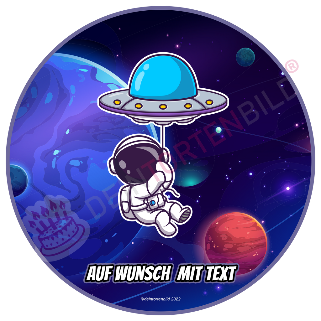 Astronaut mit Raumschiff - Deintortenbild.de Tortenaufleger aus Esspapier: Oblatenpapier, Zuckerpapier, Fondantpapier