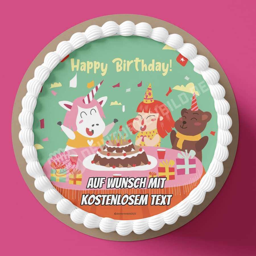 Motiv: "Happy Birthday" - Geburtstagsfeier von Deintortenbild – Tortenaufleger, Tortenfoto, Tortenbild, personalisiert & individuell bei Deintortenbild.de