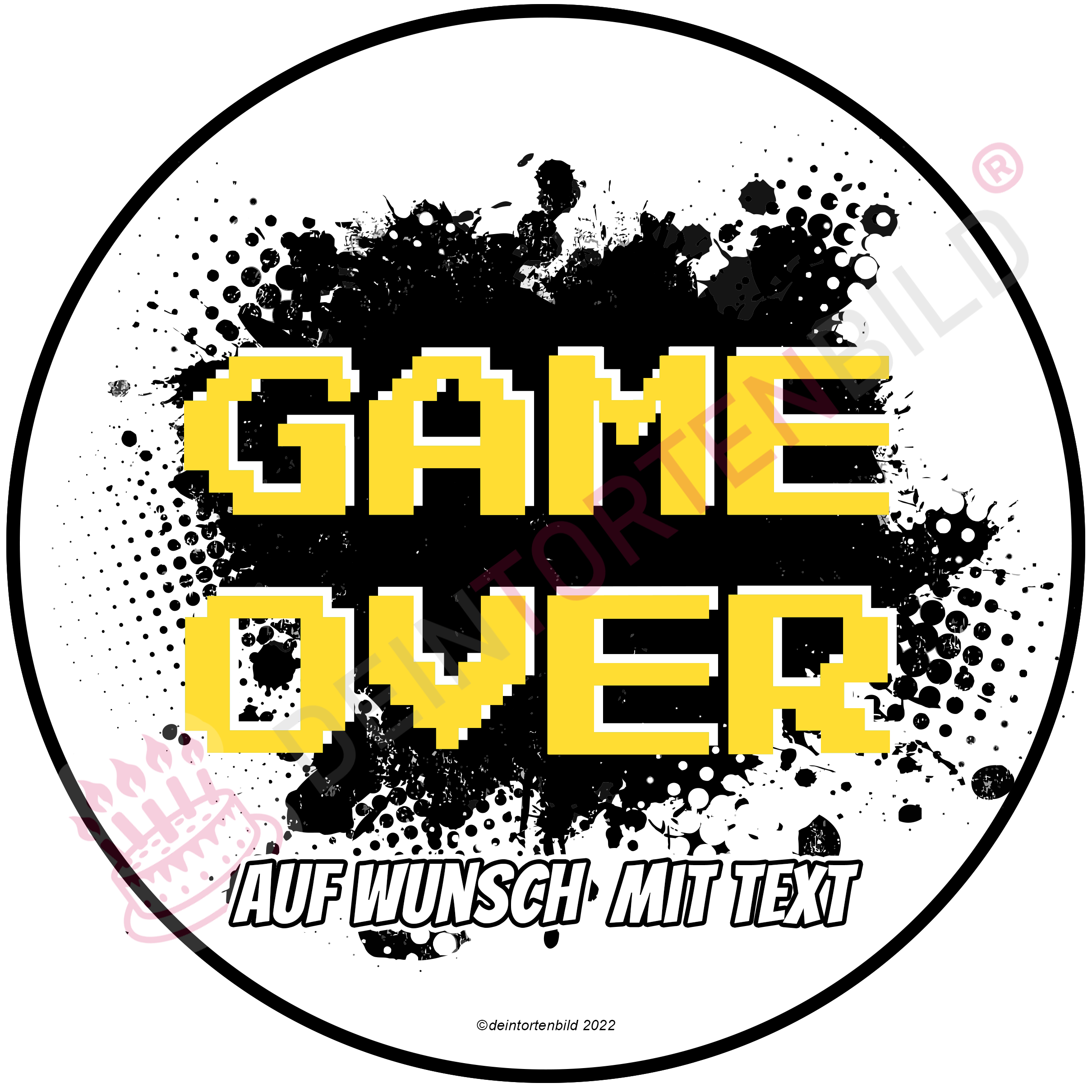 Gaming "GAME OVER" - Deintortenbild.de Tortenaufleger aus Esspapier: Oblatenpapier / Grün, Oblatenpapier / Gelb, Oblatenpapier / Blau, Oblatenpapier / Pink, Oblatenpapier / Rot, Oblatenpapier / Rot/Gelb, Zuckerpapier / Grün, Zuckerpapier / Gelb, Zuckerpapier / Blau, Zuckerpapier / Pink