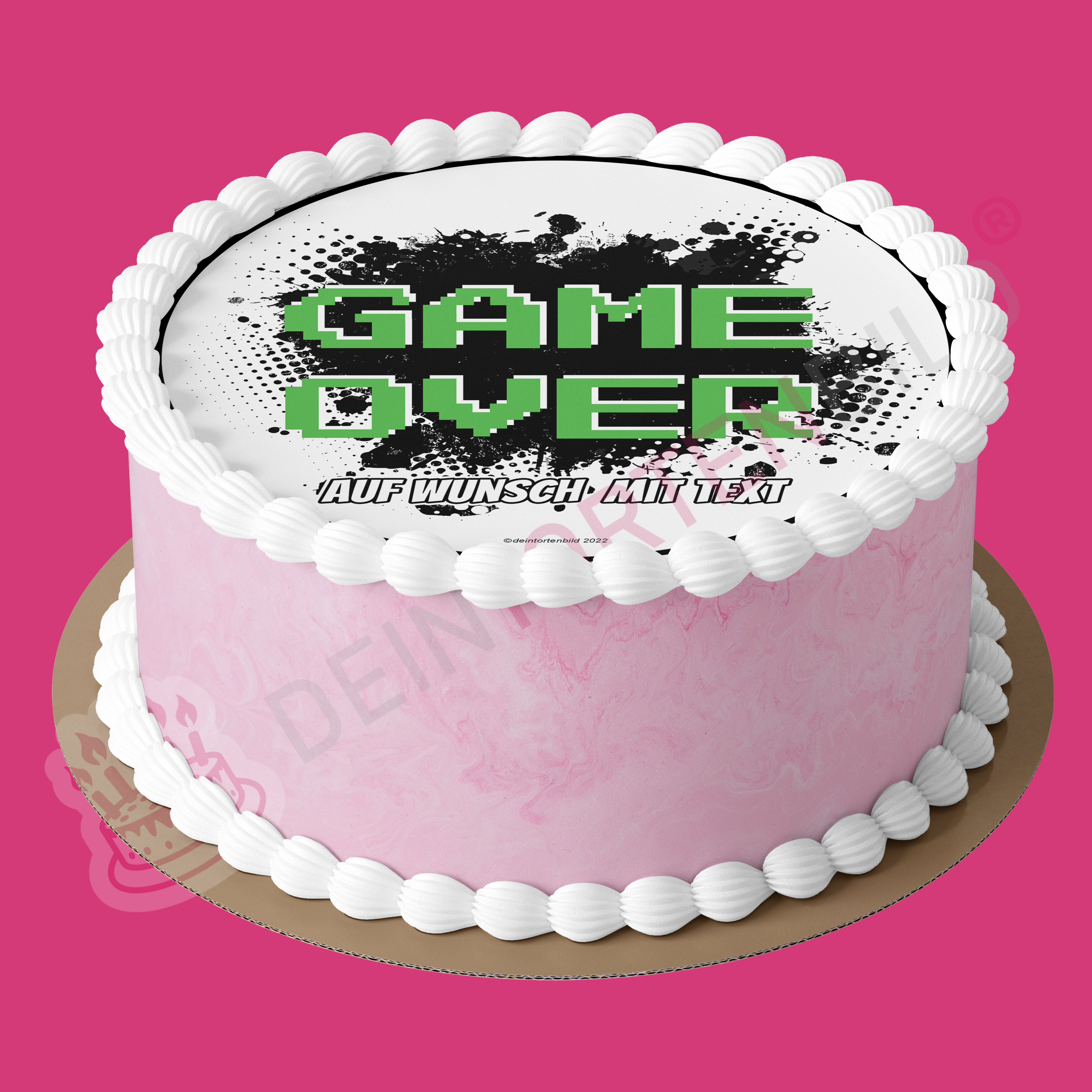 Gaming "GAME OVER" - Deintortenbild.de Tortenaufleger aus Esspapier: Oblatenpapier / Grün, Oblatenpapier / Gelb, Oblatenpapier / Blau, Oblatenpapier / Pink, Oblatenpapier / Rot, Oblatenpapier / Rot/Gelb, Zuckerpapier / Grün, Zuckerpapier / Gelb, Zuckerpapier / Blau, Zuckerpapier / Pink