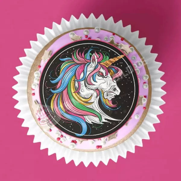 Muffinaufleger Motiv: Böses Einhorn - Deintortenbild.de Tortenaufleger aus Esspapier: Oblatenpapier / 15x5cm, Oblatenpapier / 24x4cm, Zuckerpapier / 15x5cm, Zuckerpapier / 24x4cm, Fondantpapier / 15x5cm, Fondantpapier / 24x4cm