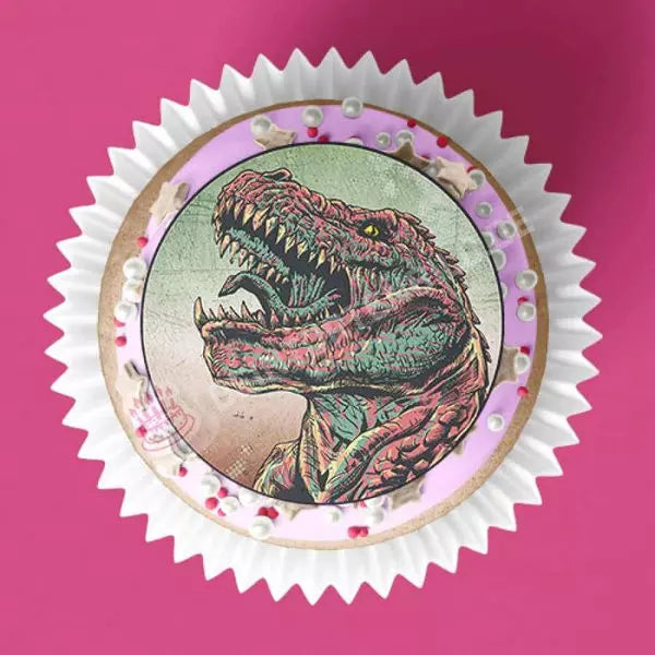 Muffinaufleger Motiv: Grüner Dinosaurier T-Rex Kopf - Deintortenbild.de Tortenaufleger aus Esspapier: Oblatenpapier / 15x5cm, Oblatenpapier / 24x4cm, Zuckerpapier / 15x5cm, Zuckerpapier / 24x4cm, Fondantpapier / 15x5cm, Fondantpapier / 24x4cm