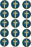 Muffinaufleger Motiv: Taufe / Kommunion Goldenes Kreuz blauer Hintergr von Deintortenbild – Tortenaufleger, Tortenfoto, Tortenbild, personalisiert & individuell bei Deintortenbild.de