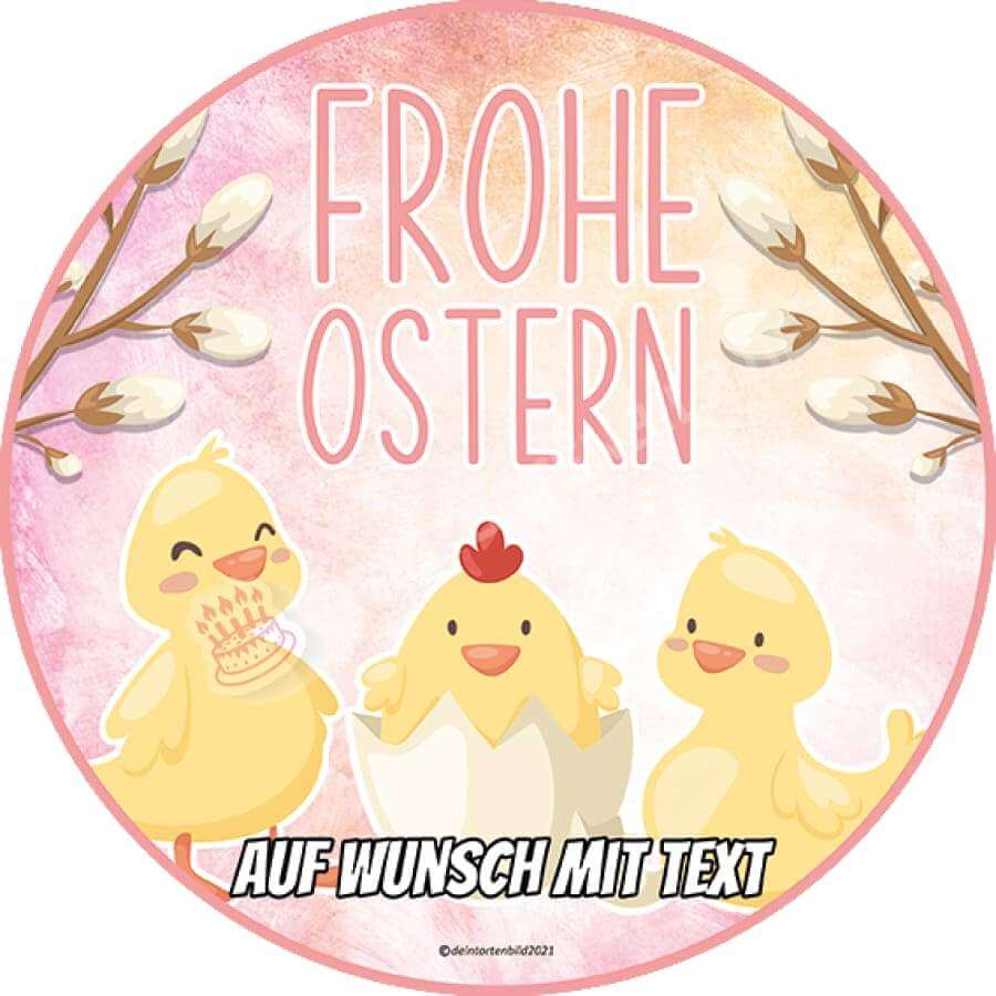 Motiv: Frohe Ostern - Kücken - Hochwertige und individuelle Tortenaufleger für jeden Anlass
Tortenaufleger Frohe Ostern - Kücken 20cm Kreis 
Unsere Tortenaufleger sind ein ideales Geschenk für bes - Tortenbild - DeintortenbildFrohe Ostern -