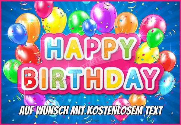 Rechteck Motiv: Happy Birthday blau / pink von Deintortenbild – Tortenaufleger, Tortenfoto, Tortenbild, personalisiert & individuell bei Deintortenbild.de