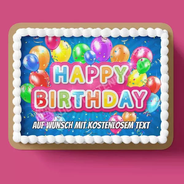 Rechteck Motiv: Happy Birthday blau / pink von Deintortenbild – Tortenaufleger, Tortenfoto, Tortenbild, personalisiert & individuell bei Deintortenbild.de