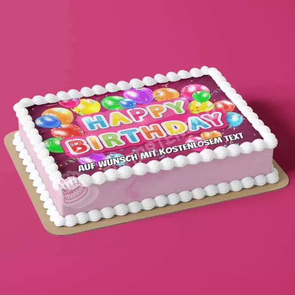 Rechteck Motiv: Happy Birthday - magenta / pink von Deintortenbild – Tortenaufleger, Tortenfoto, Tortenbild, personalisiert & individuell bei Deintortenbild.de