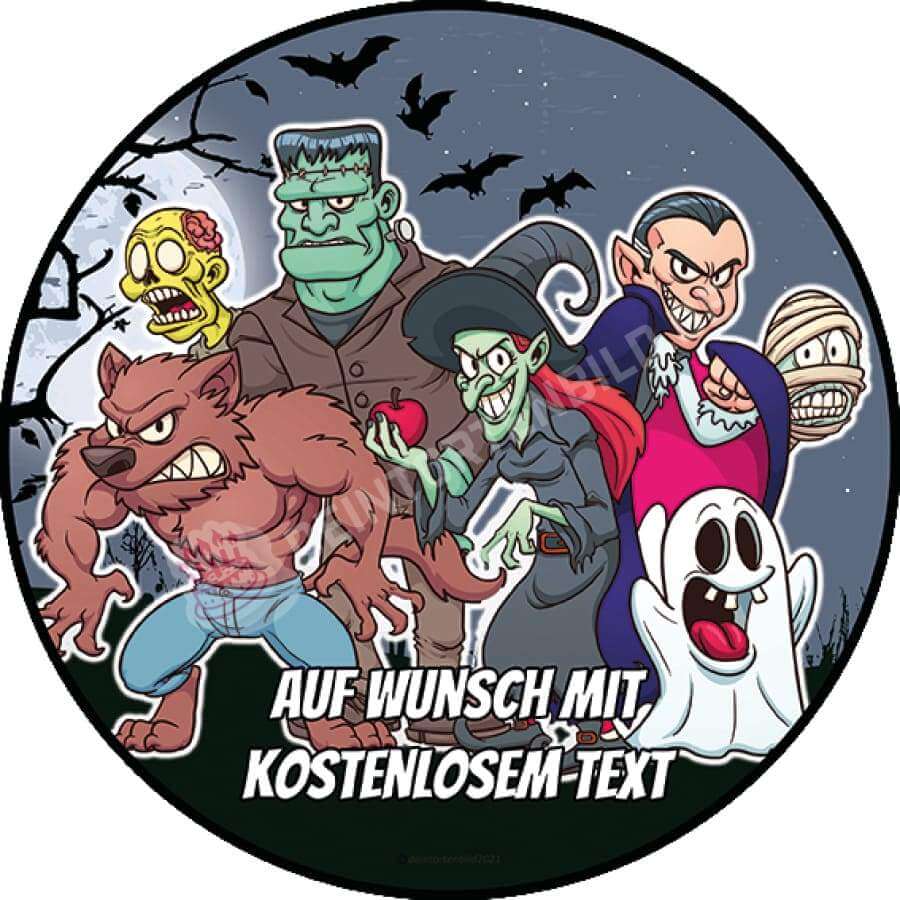 Motiv: Halloween - Cartoon Monster - Hochwertige und individuelle Tortenaufleger für jeden Anlass
Tortenaufleger Halloween - Cartoon Monster in 20cm Kreis 
Unsere Tortenaufleger sind ein ideales Geschen - Tortenbild - DeintortenbildHalloween - Cartoon Monster