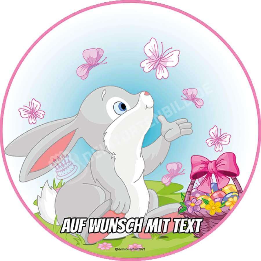 Motiv: Ostern - Osterhase mit Schmetterlingen - Hochwertige und individuelle Tortenaufleger für jeden Anlass
Tortenaufleger Osterhase mit Schmetterlingen 20cm Kreis 
Unsere Tortenaufleger sind ein ideales Geschenk - Tortenbild - DeintortenbildOstern - Osterhase mit Schmetterlingen