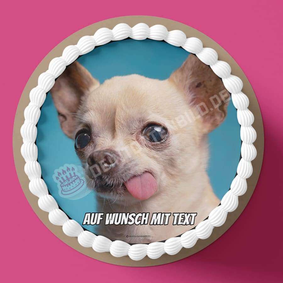 Motiv: Chihuahua - Hochwertige und individuelle Tortenaufleger für jeden Anlass
Tortenaufleger Chihuahua in 20cm Kreis 
Unsere Tortenaufleger sind ein ideales Geschenk für besondere Me - Tortenbild - DeintortenbildMotiv