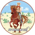 Motiv: Cowboy reitend - Hochwertige und individuelle Tortenaufleger für jeden Anlass
Tortenaufleger Cowboy reitend in 20cm Kreis 
Unsere Tortenaufleger sind ein ideales Geschenk für besonde - Tortenbild - DeintortenbildCowboy reitend