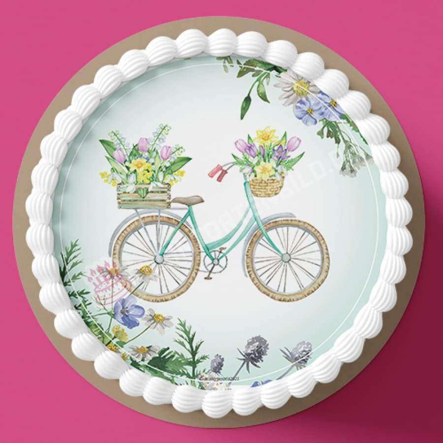 Motiv: Elegantes Fahrrad mit Blumen - Hochwertige und individuelle Tortenaufleger für jeden Anlass
Tortenaufleger Elegantes Fahrrad mit Blumen in 20cm Kreis 
Unsere Tortenaufleger sind ein ideales Gesche - Tortenbild - DeintortenbildElegantes Fahrrad mit Blumen