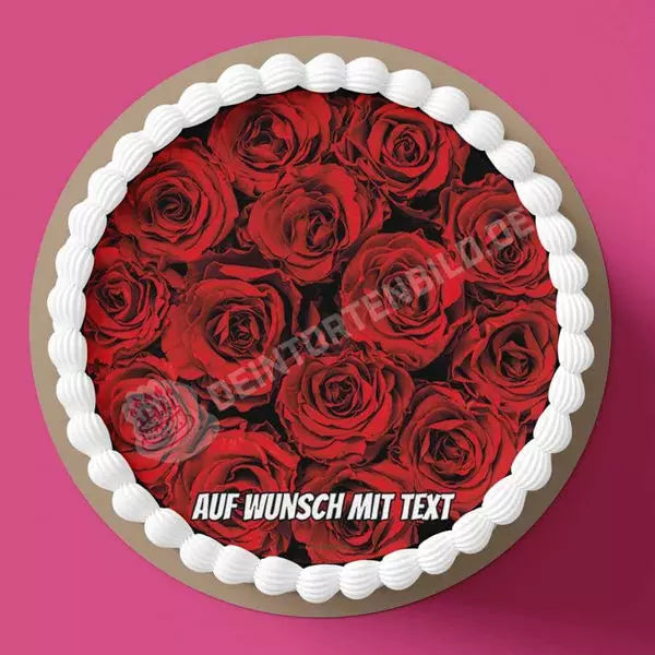 Motiv: Rote Rosen - Hochwertige und individuelle Tortenaufleger für jeden Anlass
Tortenaufleger Rote Rosen in 20cm Kreis 
Unsere Tortenaufleger sind ein ideales Geschenk für besondere M - Tortenbild - DeintortenbildRote Rosen