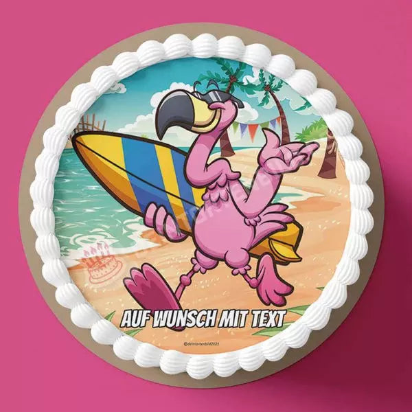 Motiv: Surfer Flamingo - Hochwertige und individuelle Tortenaufleger für jeden Anlass
Tortenaufleger Surfer Flamingo am Strand 20cm Kreis 
Unsere Tortenaufleger sind ein ideales Geschenk für - Tortenbild - DeintortenbildSurfer Flamingo