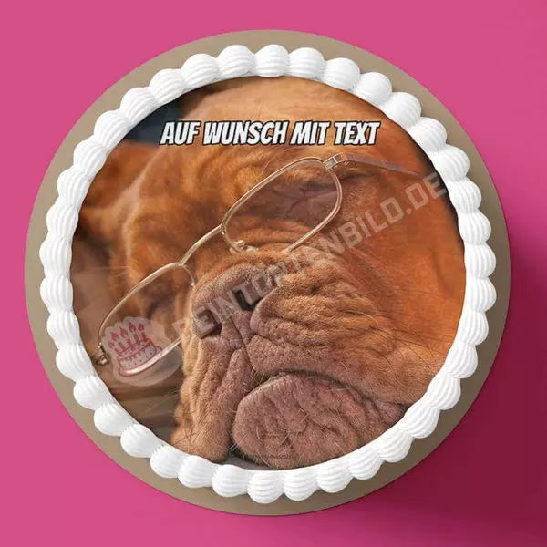 Motiv: Schlafender Hund mit Brille - Hochwertige und individuelle Tortenaufleger für jeden Anlass
Tortenaufleger Schlafender Hund mit Brille in 20cm Kreis 
Unsere Tortenaufleger sind ein ideales Geschen - Tortenbild - DeintortenbildSchlafender Hund mit Brille