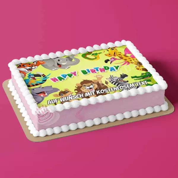 Rechteck Motiv: Happy Birthday Tiere - Hochwertige und individuelle Tortenaufleger für jeden Anlass
Tortenaufleger Happy Birthday Tiere in 26cm x 18cm Rechteck
Unsere Tortenaufleger sind ein ideales Gesch - A4 Tortenbild - DeintortenbildHappy Birthday Tiere