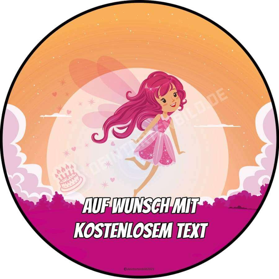 Motiv: Cartoon Fee RosaHochwertige und individuelle Tortenaufleger für jeden Anlass
Tortenaufleger Cartoon Fee Rosa in 20cm Kreis 
Unsere Tortenaufleger sind ein ideales Geschenk für besonTortenbildDeintortenbildCartoon Fee Rosa