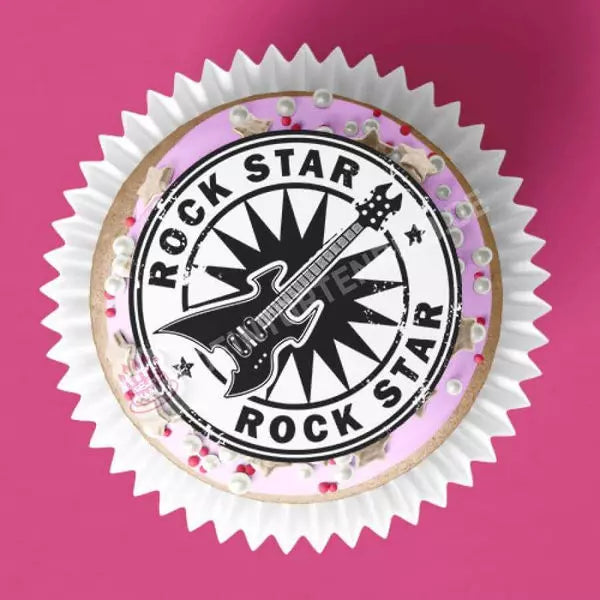 Muffinaufleger Motiv: Rockstar Gitarre - Deintortenbild.de Tortenaufleger aus Esspapier: Oblatenpapier / 15 Stück x 5cm, Oblatenpapier / 24 Stück x 4cm, Zuckerpapier / 15 Stück x 5cm, Zuckerpapier / 24 Stück x 4cm, Fondantpapier / 15 Stück x 5cm, Fondantpapier / 24 Stück x 4cm