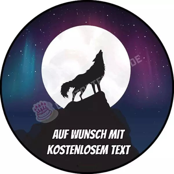 Motiv: Wolf vor Vollmond - Hochwertige und individuelle Tortenaufleger für jeden Anlass
Tortenaufleger Wolf vor Vollmond in 20cm Kreis 
Unsere Tortenaufleger sind ein ideales Geschenk für beso - Tortenbild - DeintortenbildWolf vor Vollmond