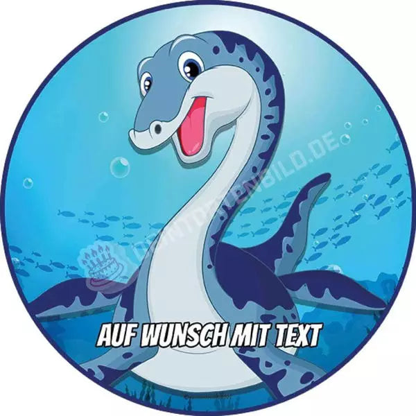 Motiv: Wasser Dino - Hochwertige und individuelle Tortenaufleger für jeden Anlass
Tortenaufleger Wasser Dino in 20cm Kreis 
Unsere Tortenaufleger sind ein ideales Geschenk für besondere  - Tortenbild - DeintortenbildWasser Dino