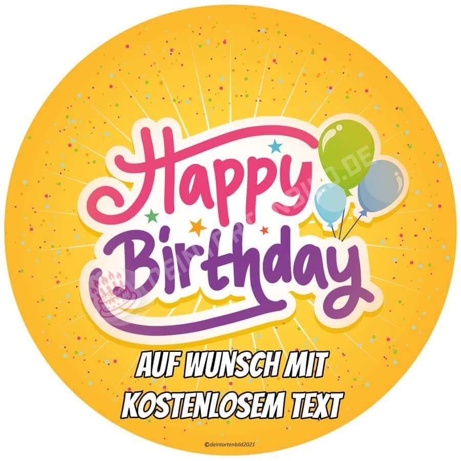 Motiv: Geburtstag - Happy BirthdayHochwertige und individuelle Tortenaufleger für jeden Anlass
Tortenaufleger Geburtstag - Happy Birthday in 20cm Kreis
Unsere Tortenaufleger sind ein ideales GeschenkTortenbildDeintortenbildGeburtstag - Happy Birthday