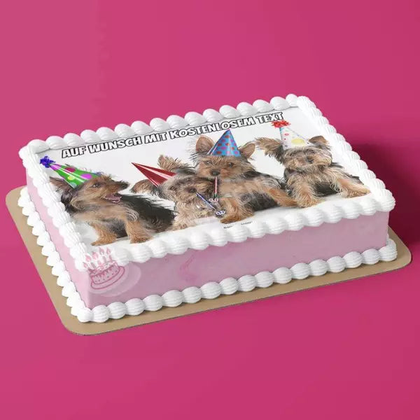 Rechteck Motiv: Kleine Geburtstagshunde mit Hüten - Deintortenbild.de Tortenaufleger aus Esspapier: Oblatenpapier, Zuckerpapier, Fondantpapier