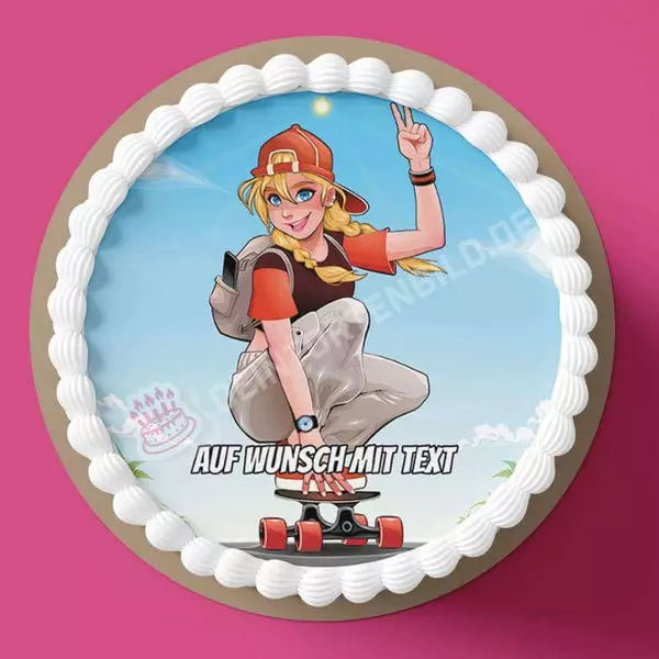 Motiv: Skater Girl - Hochwertige und individuelle Tortenaufleger für jeden Anlass
Tortenaufleger Skater Girl in 20cm Kreis 
Unsere Tortenaufleger sind ein ideales Geschenk für besondere  - Tortenbild - DeintortenbildSkater Girl