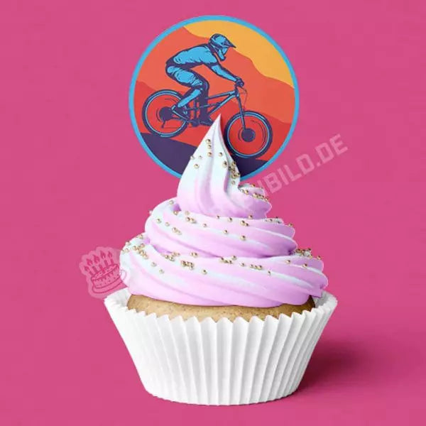 Muffinaufleger Motiv: Mountainbiker - Deintortenbild.de Tortenaufleger aus Esspapier: Oblatenpapier / 15Stück x 5cm, Oblatenpapier / 24Stück x 4cm, Zuckerpapier / 15Stück x 5cm, Zuckerpapier / 24Stück x 4cm, Fondantpapier / 15Stück x 5cm, Fondantpapier / 24Stück x 4cm