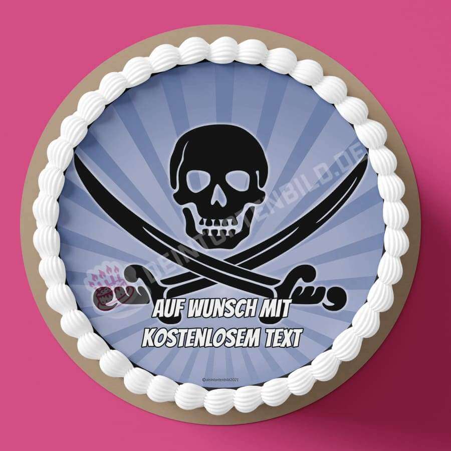 Motiv: Piratenschädel - Deintortenbild.de Tortenaufleger aus Esspapier: Oblatenpapier / Blue, Oblatenpapier / Red, Zuckerpapier / Blue, Zuckerpapier / Red, Fondantpapier / Blue, Fondantpapier / Red