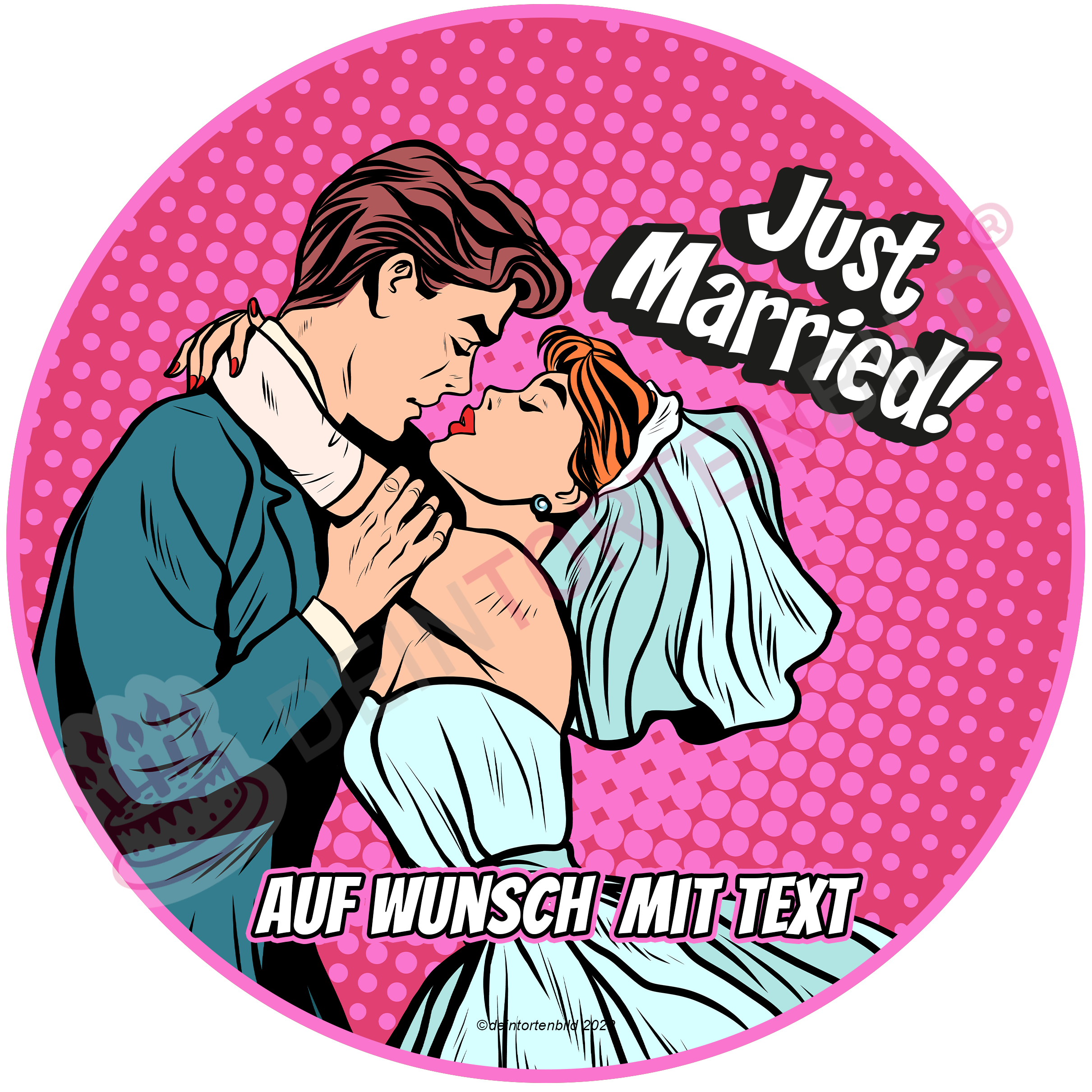 Hochzeit Pop Art Ehepaar Marry Me/Just Married - Hochwertige und individuelle Tortenaufleger für jeden Anlass
Tortenaufleger Hochzeit - Pop Art Ehepaar Marry Me/Just Married 20cm Kreis 
Diese Tortenaufleger im Comi - Tortenbild - DeintortenbildHochzeit Pop Art Ehepaar Marry