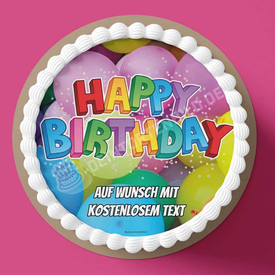 Motiv: Buntes Geburtstagsmotiv - Happy Birthday - Deintortenbild.de Tortenaufleger aus Esspapier: Oblatenpapier, Zuckerpapier, Fondantpapier