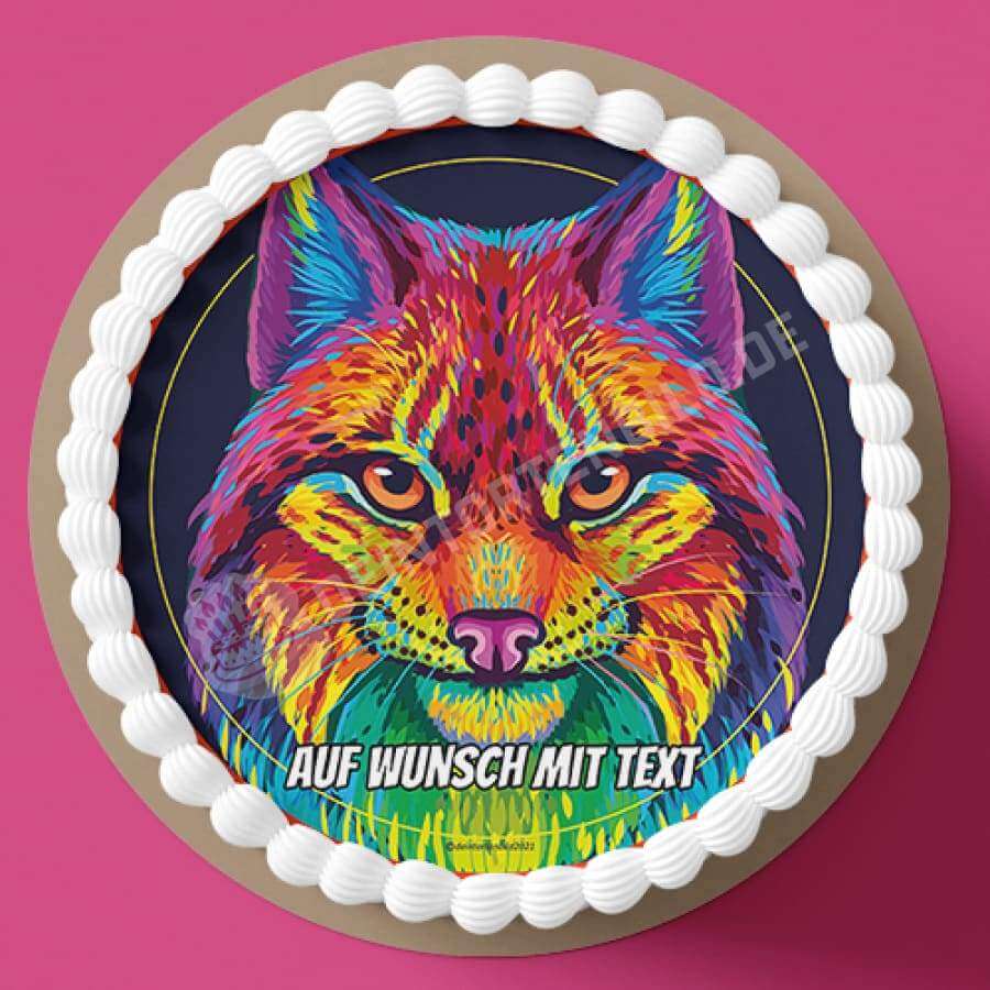 Motiv: Luchs Katze Bunt - Hochwertige und individuelle Tortenaufleger für jeden Anlass
Tortenaufleger Luchs Katze Bunt 20cm Kreis 
Unsere Tortenaufleger sind ein ideales Geschenk für besonder - Tortenbild - DeintortenbildLuchs Katze Bunt