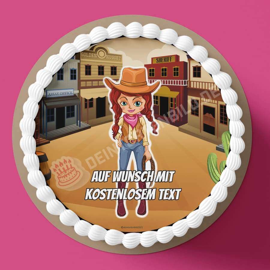 Motiv: Cowgirl Cartoon von Deintortenbild – Tortenaufleger, Tortenfoto, Tortenbild, personalisiert & individuell bei Deintortenbild.de