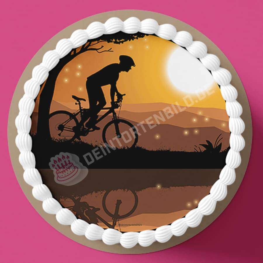 Motiv: Fahrradfahrer in Natur - Deintortenbild.de Tortenaufleger aus Esspapier: Oblatenpapier / Yellow, Oblatenpapier / Blue, Zuckerpapier / Yellow, Zuckerpapier / Blue, Fondantpapier / Yellow, Fondantpapier / Blue