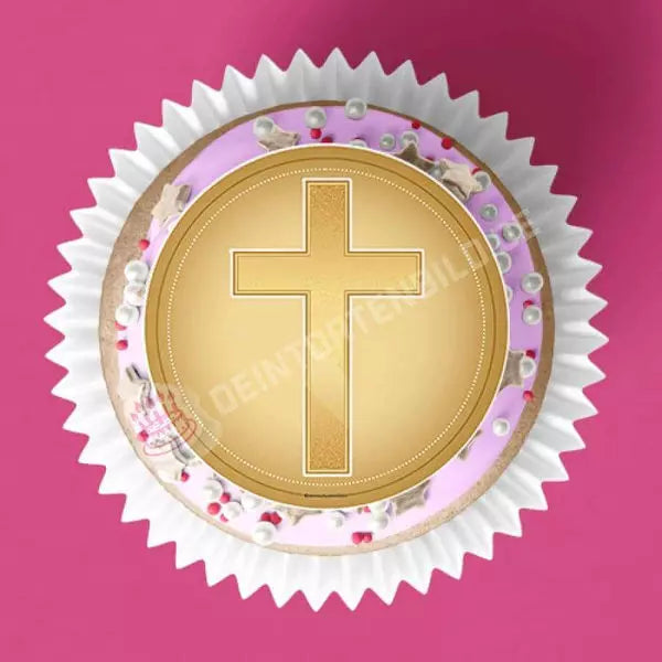 Muffinaufleger Motiv: Goldenes Kreuz - Deintortenbild.de Tortenaufleger aus Esspapier: Oblatenpapier / 15x5cm, Oblatenpapier / 24x4cm, Zuckerpapier / 15x5cm, Zuckerpapier / 24x4cm, Fondantpapier / 15x5cm, Fondantpapier / 24x4cm