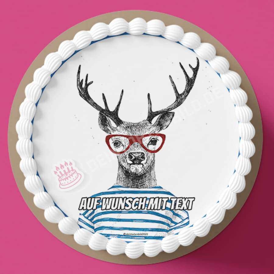 Motiv: Hipster Hirsch - Hochwertige und individuelle Tortenaufleger für jeden Anlass
Tortenaufleger Hipster Hirsch 20cm Kreis 
Unsere Tortenaufleger sind ein ideales Geschenk für besondere  - Tortenbild - DeintortenbildHipster Hirsch