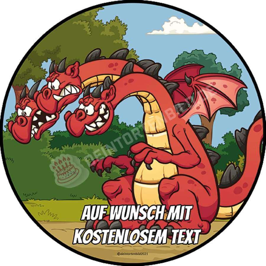 Motiv: Drache Rot Dreiköpfig - Deintortenbild.de Tortenaufleger aus Esspapier: Oblatenpapier, Zuckerpapier, Fondantpapier