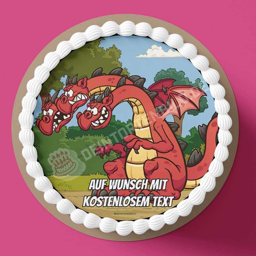 Motiv: Drache Rot Dreiköpfig - Deintortenbild.de Tortenaufleger aus Esspapier: Oblatenpapier, Zuckerpapier, Fondantpapier