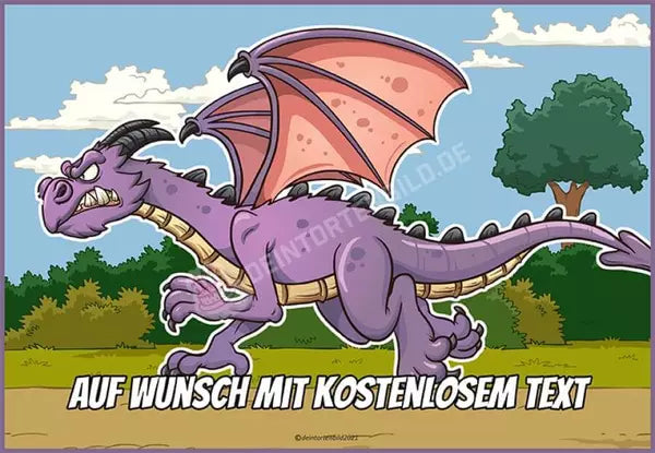 Rechteck Motiv: Cartoon Drache Lila - Hochwertige und individuelle Tortenaufleger für jeden Anlass
Tortenaufleger Cartoon Drache Lila in 26cm x 18cm Rechteck
Unsere Tortenaufleger sind ein ideales Gesche - A4 Tortenbild - DeintortenbildCartoon Drache Lila